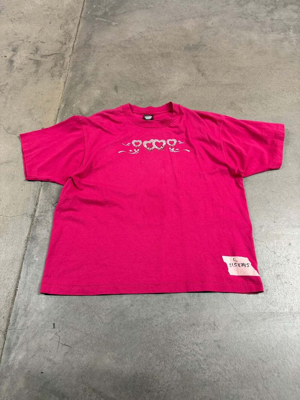 Screen Stars Best Vintage Hearts T-Shirt Size XL Pink Single Stitch